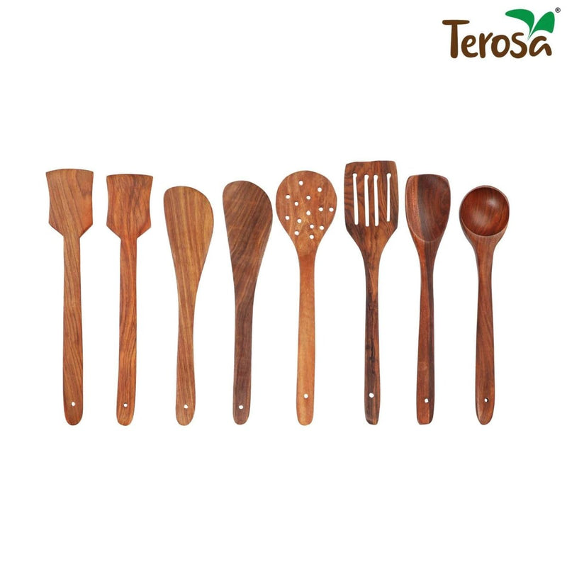 Buy Rustic Queen Spatula Cooking Set of 8 Indian Rosewood or Sheesham | Shop Verified Sustainable Products on Brown Living