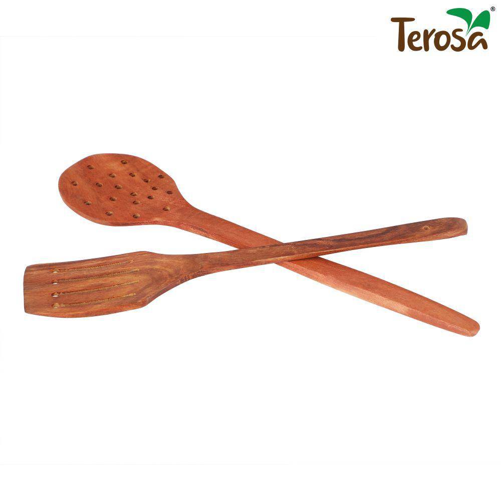 Rustic Spatula Deep Frying Set of 2 Indian Rosewood or Sheesham | Verified Sustainable by Brown Living™