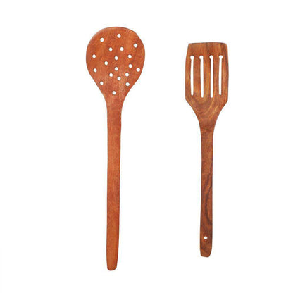 Rustic Spatula Deep Frying Set of 2 Indian Rosewood or Sheesham | Verified Sustainable by Brown Living™