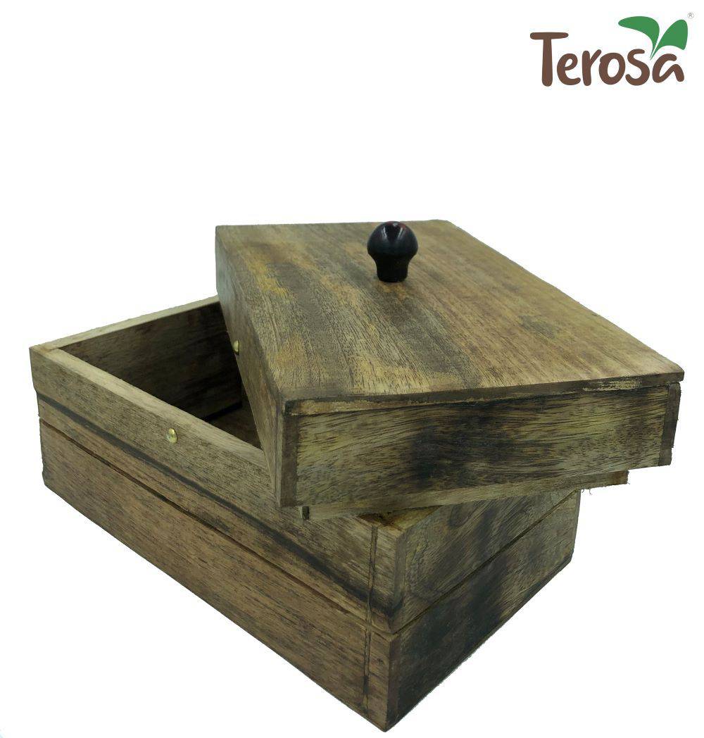 Rustic Wooden Bread Box with Lid or Multi - utility Box | Made of Mango Wood | Verified Sustainable by Brown Living™