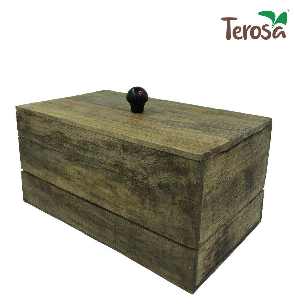 Rustic Wooden Bread Box with Lid or Multi - utility Box | Made of Mango Wood | Verified Sustainable by Brown Living™