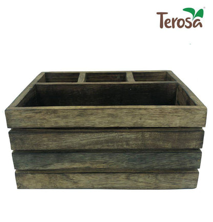 Rustic Wooden Kitchen Organiser or Caddy - Grande - Cutlery Holder or Dining Organiser | Verified Sustainable by Brown Living™
