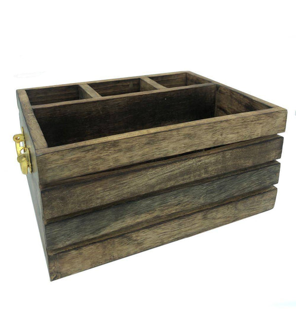 Buy Rustic Wooden Kitchen Organiser or Caddy - Grande - Cutlery Holder or Dining Organiser | Shop Verified Sustainable Kitchen Organisers on Brown Living™