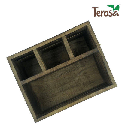 Rustic Wooden Kitchen Organiser or Caddy - Grande - Cutlery Holder or Dining Organiser | Verified Sustainable by Brown Living™