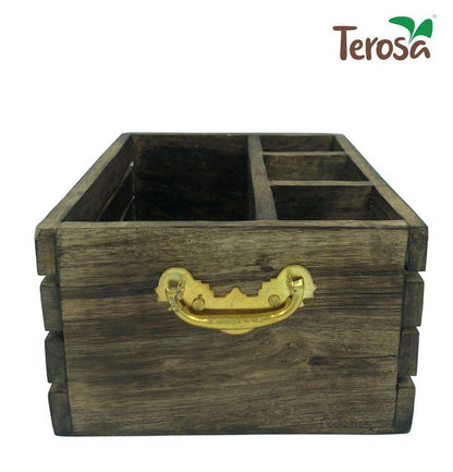 Rustic Wooden Kitchen Organiser or Caddy - Grande - Cutlery Holder or Dining Organiser | Verified Sustainable by Brown Living™
