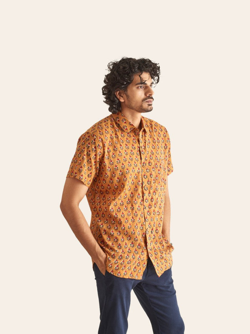 Buy Rusty Tan Handblock Printed Cotton Shirt | Shop Verified Sustainable Men Shirt on Brown Living™