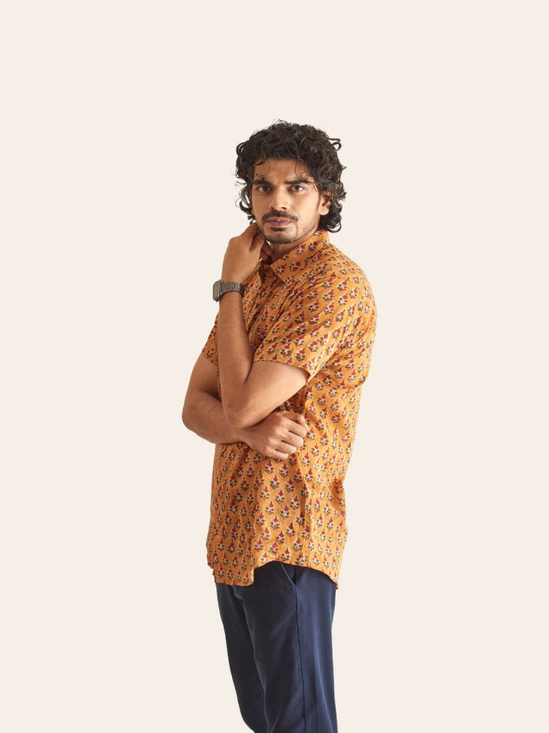 Buy Rusty Tan Handblock Printed Cotton Shirt | Shop Verified Sustainable Men Shirt on Brown Living™