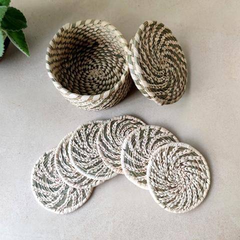 Buy Sabai Grass Coasters with Box - Set of 6 | Shop Verified Sustainable Table Decor on Brown Living™