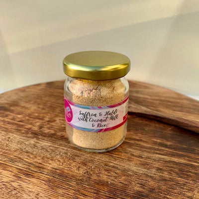Saffron and Haldi with Coconut Milk and Rice – Face Pack on Brown Living™. SKU: AM1019. Img 1.