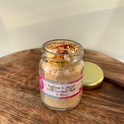 Saffron and Haldi with Coconut Milk and Rice – Face Pack on Brown Living™. SKU: AM1019. Img 3.