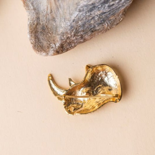 Buy Salores Rhino Brass Brooch - Gold | Shop Verified Sustainable Womens Brooches & Lapel Pins on Brown Living™