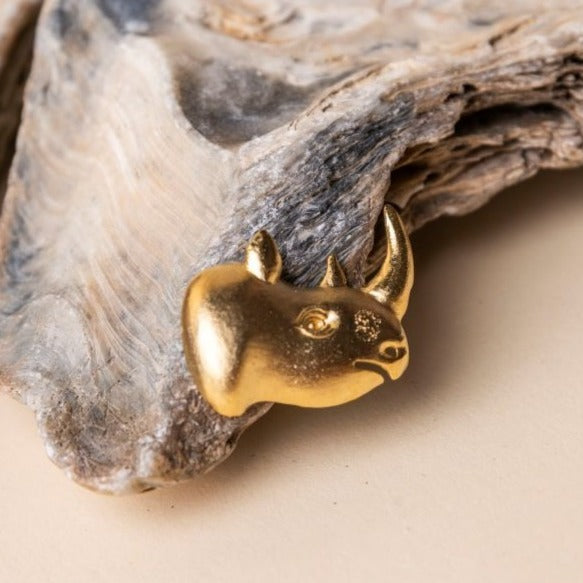 Buy Salores Rhino Brass Brooch - Gold | Shop Verified Sustainable Products on Brown Living