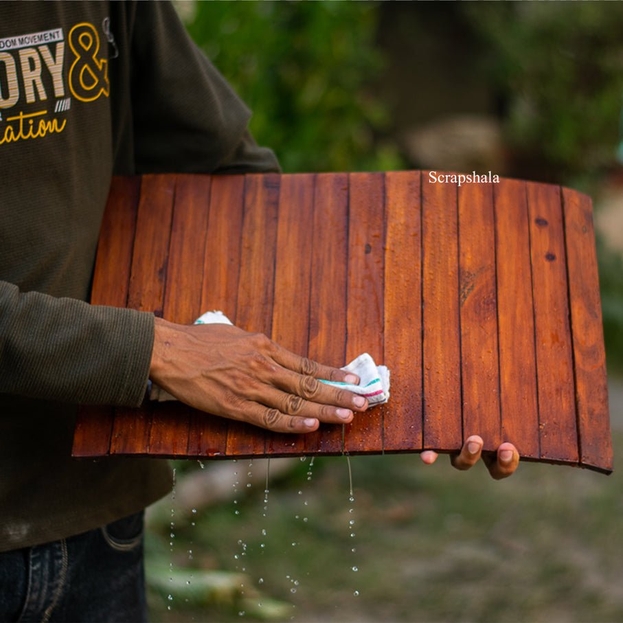 Salvage Table Placement | Walnut colour | Foldable | Stain - Proof | Scrapshala | Verified Sustainable by Brown Living™
