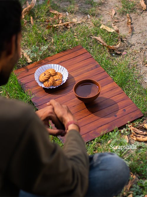 Salvage Table Placement | Walnut colour | Foldable | Stain - Proof | Scrapshala | Verified Sustainable by Brown Living™