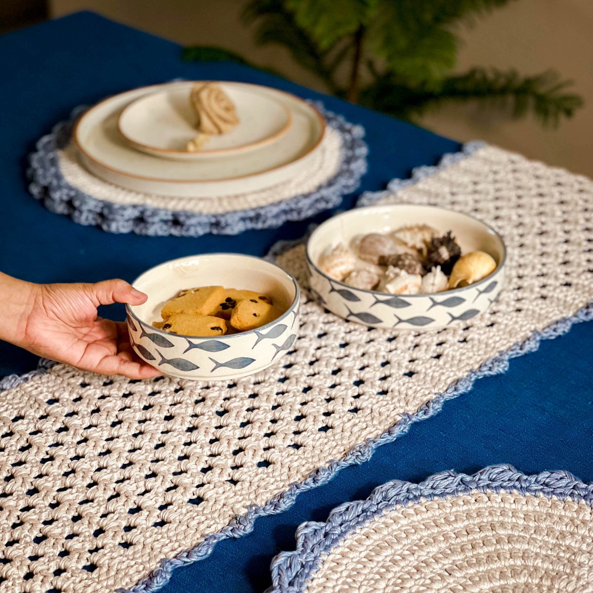 Sandhya Handmade Designer Crochet Runner & Mat Set | Verified Sustainable by Brown Living™