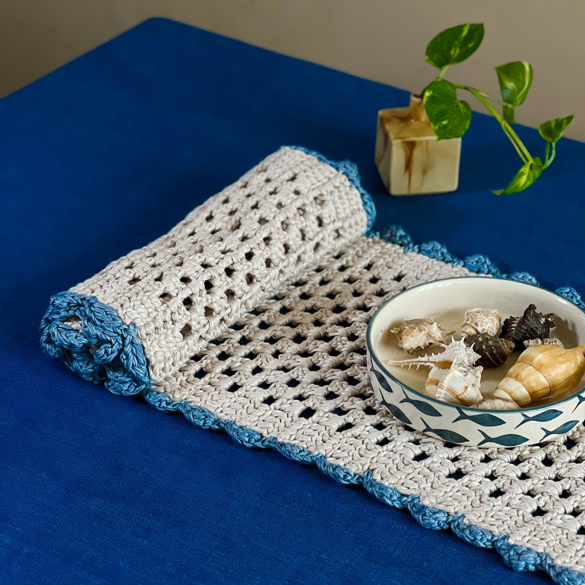 Sandhya Handmade Designer Crochet Runner & Mat Set | Verified Sustainable by Brown Living™