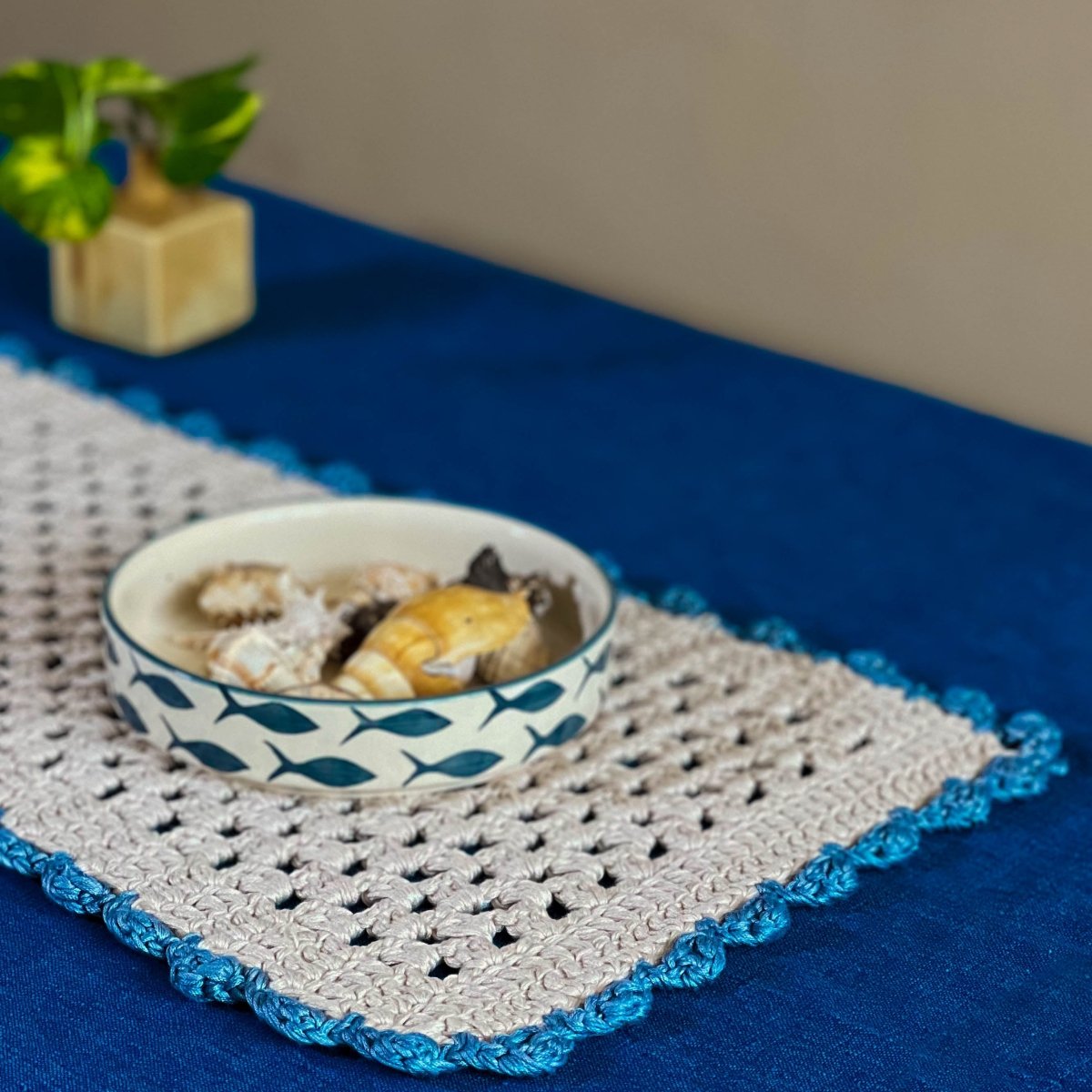 Sandhya Handmade Designer Crochet Runner & Mat Set | Verified Sustainable by Brown Living™