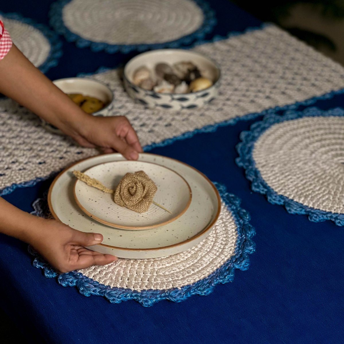 Sandhya Handmade Designer Crochet Runner & Mat Set | Verified Sustainable by Brown Living™