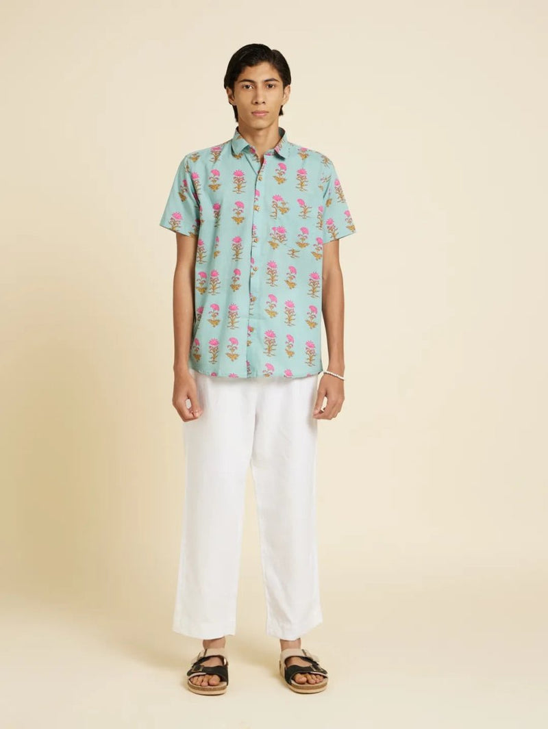 Buy Santorini Pink Lotus Printed Shirt | Shop Verified Sustainable Men Shirt on Brown Living™