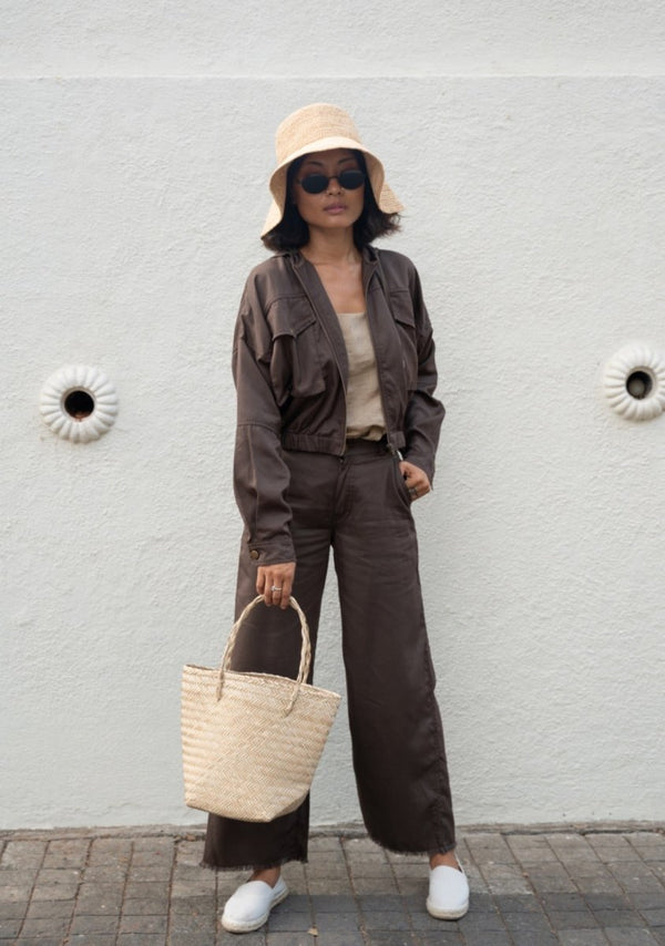 Buy Seoul Oversized Jacket | Khaki | Khaki Printed | Deep Brown | Shop Verified Sustainable Products on Brown Living