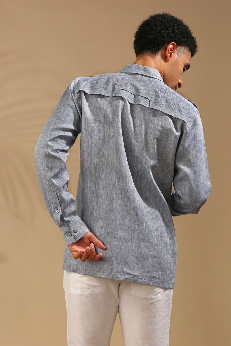 Sequoia Elbow Patch Shirt - Blue Melange | Verified Sustainable by Brown Living™