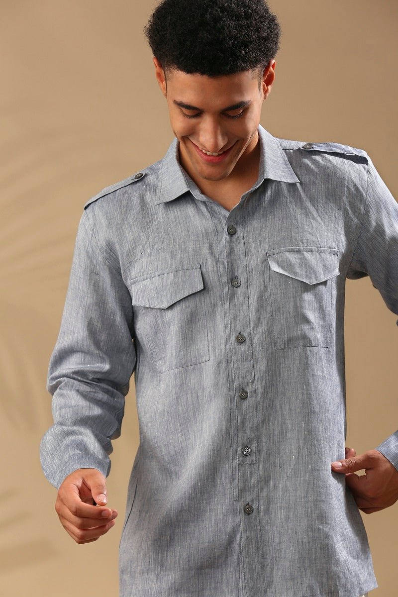 Sequoia Elbow Patch Shirt - Blue Melange | Verified Sustainable by Brown Living™