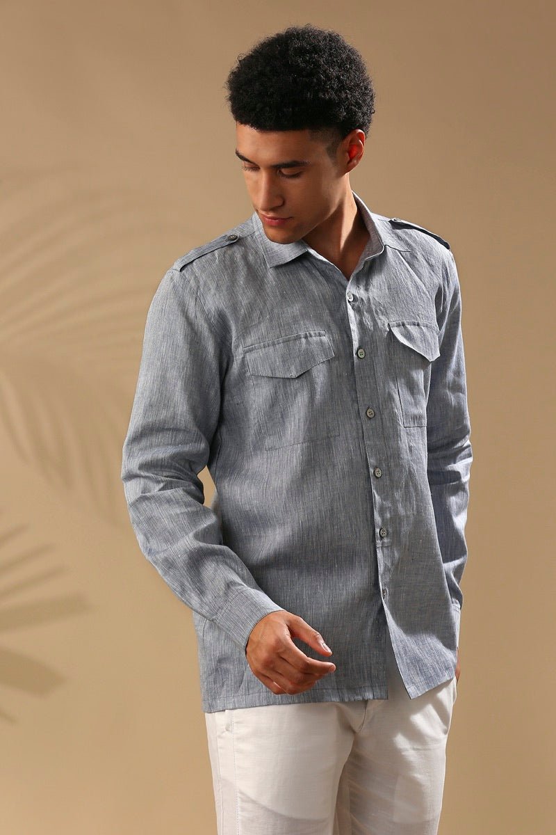 Sequoia Elbow Patch Shirt - Blue Melange | Verified Sustainable by Brown Living™