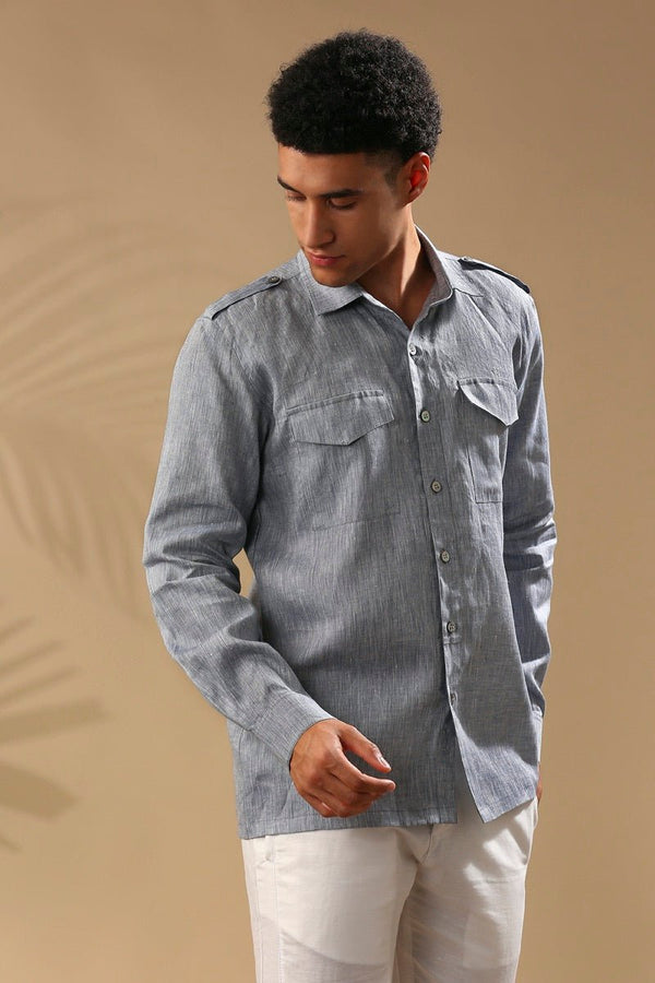 Buy Sequoia Elbow Patch Shirt - Blue Melange | Shop Verified Sustainable Mens Shirt on Brown Living™