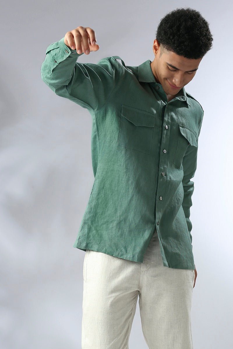 Buy Sequoia Elbow Patch Shirt - Deep Green | Shop Verified Sustainable Mens Shirt on Brown Living™