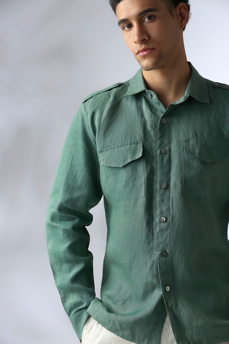 Buy Sequoia Elbow Patch Shirt - Deep Green | Shop Verified Sustainable Mens Shirt on Brown Living™