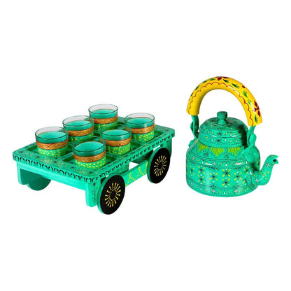 Serene Kettle Set II with 6 Glasses & Holder Handicraft Decorative Tea Coffee Set | Verified Sustainable by Brown Living™
