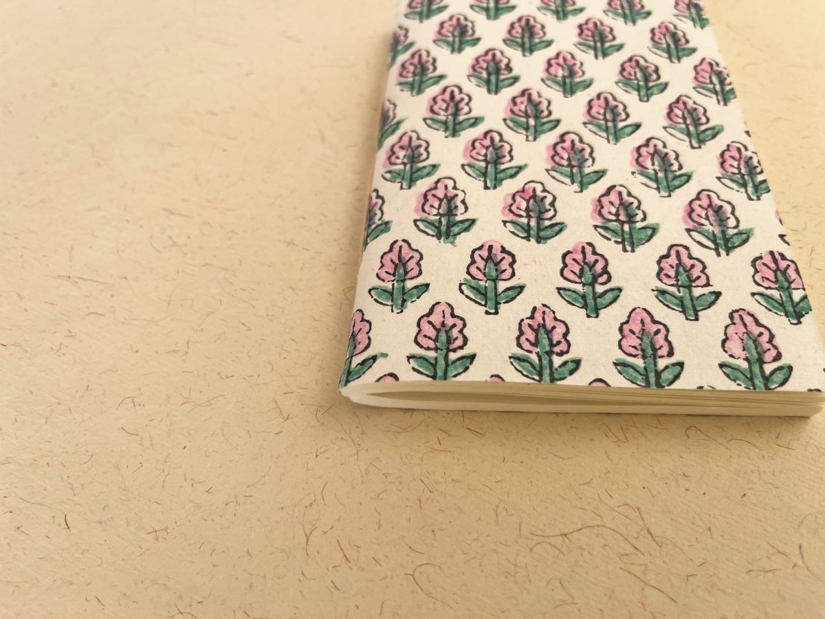 Set of 2 pocket - size handmade block print journal | Eco - friendly notebook | Sustainable | Upcycled cotton rag paper | Verified Sustainable by Brown Living™