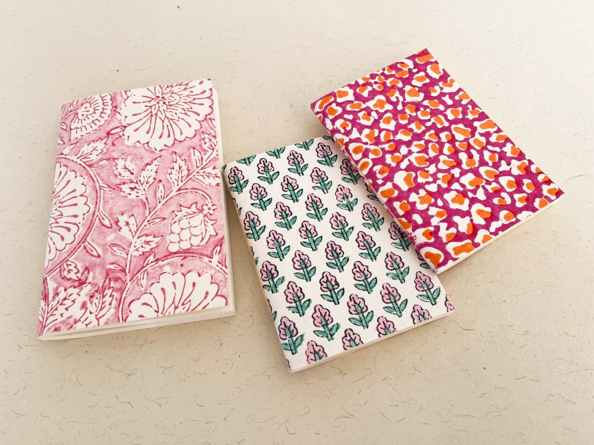 Set of 3 handmade block print journal | Eco - friendly notebook | Sustainable | Upcycled cotton rag paper | Verified Sustainable by Brown Living™