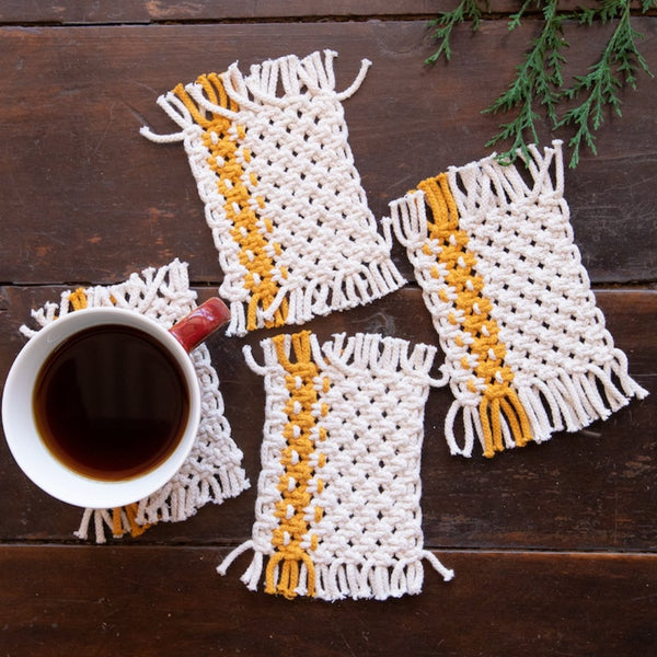 Buy Aakriti Yellow & White Set of 4 Coasters | Shop Verified Sustainable Table Linens on Brown Living™