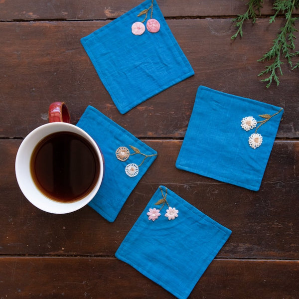Buy Damini Blue Set of 4 Coasters | Shop Verified Sustainable Table Linens on Brown Living™