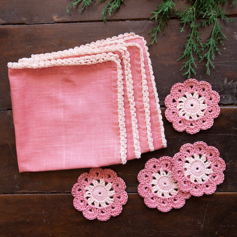 Buy Set of 4 Coasters and Set of 4 Table Napkins, Anamika Pink | Shop Verified Sustainable Products on Brown Living