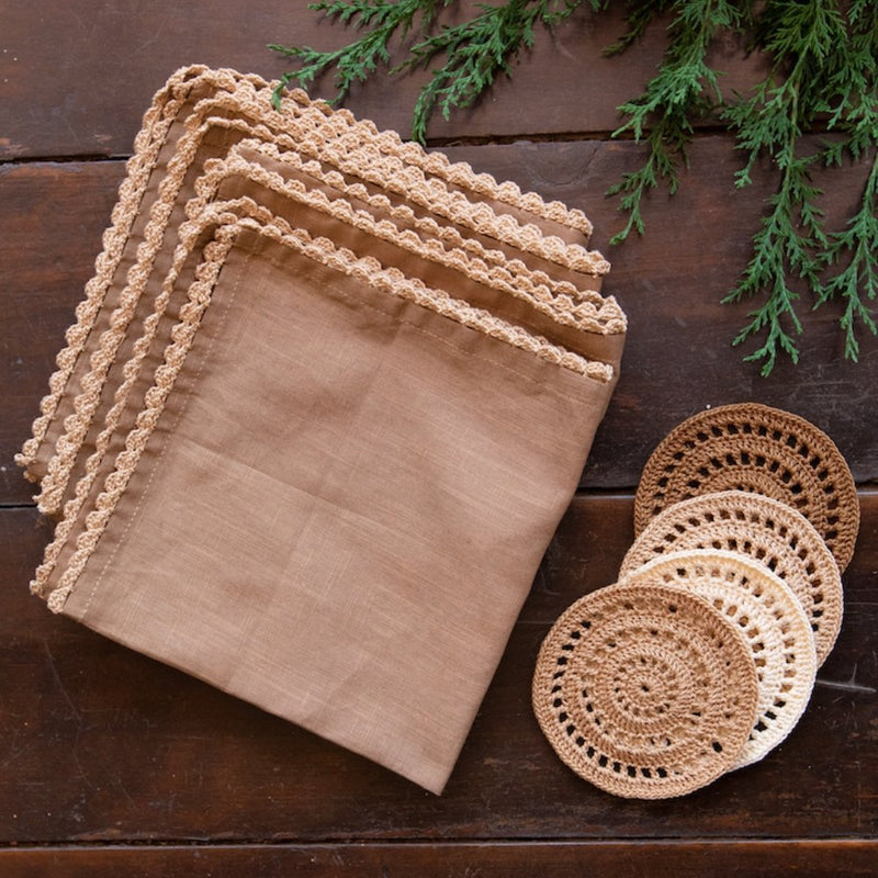 Ananya Brown Coasters and Table Napkins Set of 4 each | Verified Sustainable by Brown Living™