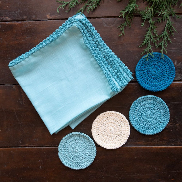 Buy Anjana Blue Coasters and Table Napkins Set of 4 each | Shop Verified Sustainable Table Essentials on Brown Living™