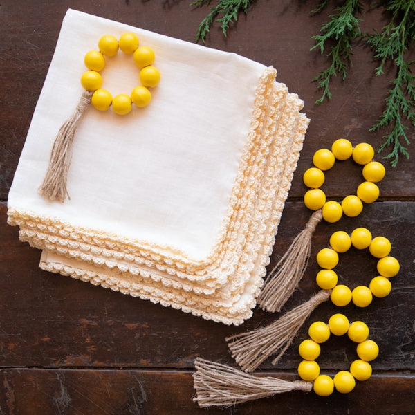 Buy Chameli Yellow Set of 4 Napkins with Napkin Rings | Shop Verified Sustainable Table Essentials on Brown Living™