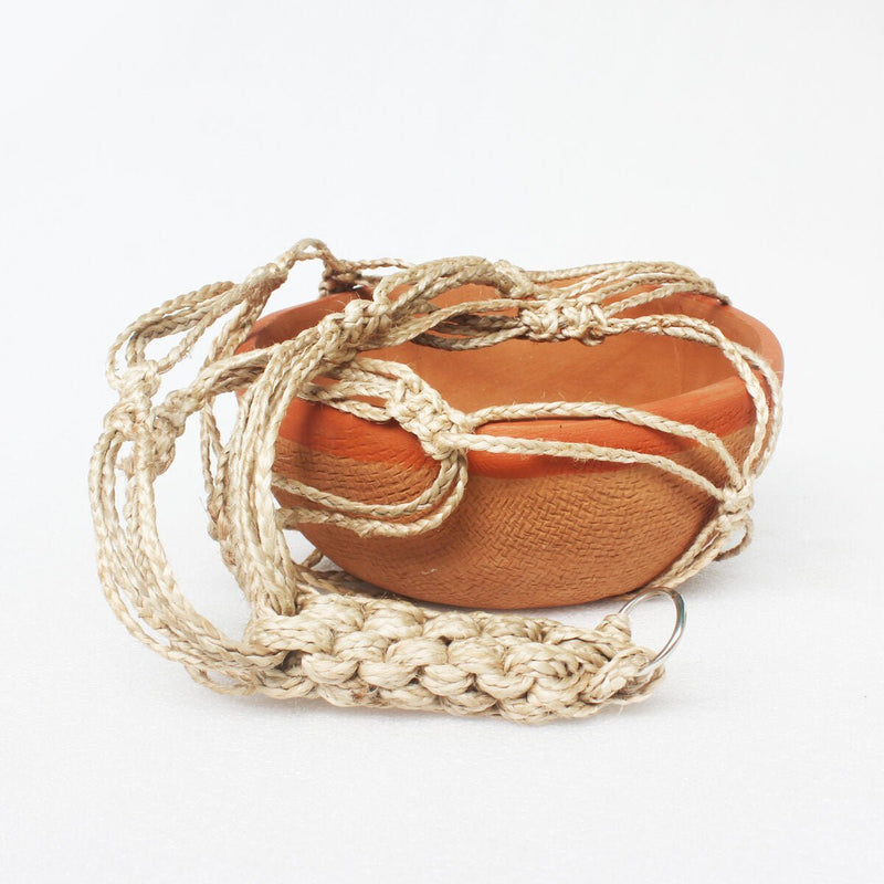 Buy Shallow Terracotta Planter with Jute Macrame Hanger | Shop Verified Sustainable Pots & Planters on Brown Living™