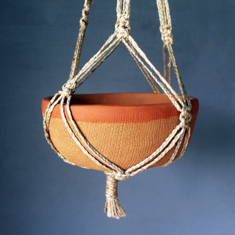 Buy Shallow Terracotta Planter with Jute Macrame Hanger | Shop Verified Sustainable Pots & Planters on Brown Living™