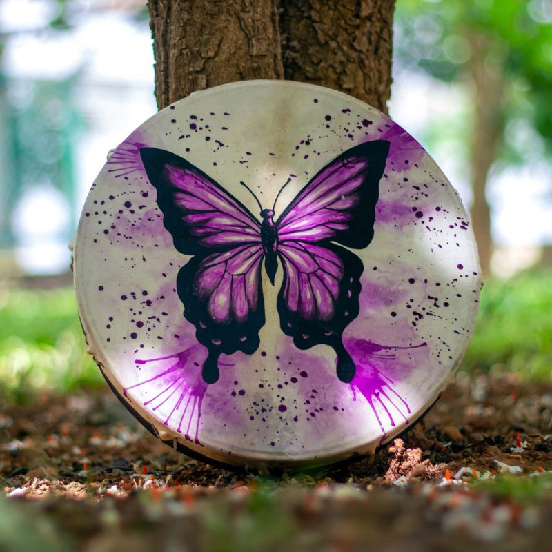 Buy Shamanic Drum- Butterfly painting | Shop Verified Sustainable Products on Brown Living