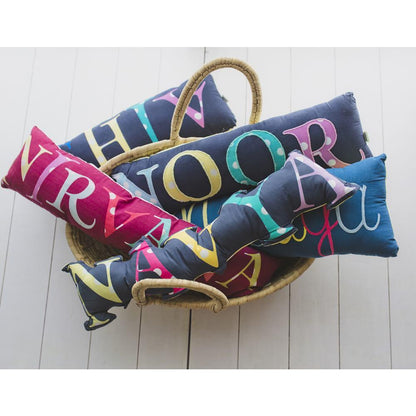 Shape Cushions - Bolster Name Pillow - Navy Embroidered | Verified Sustainable by Brown Living™