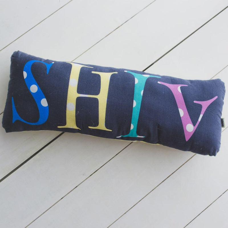 Buy Shape Cushions - Bolster Name Pillow - Navy Embroidered | Shop Verified Sustainable Products on Brown Living