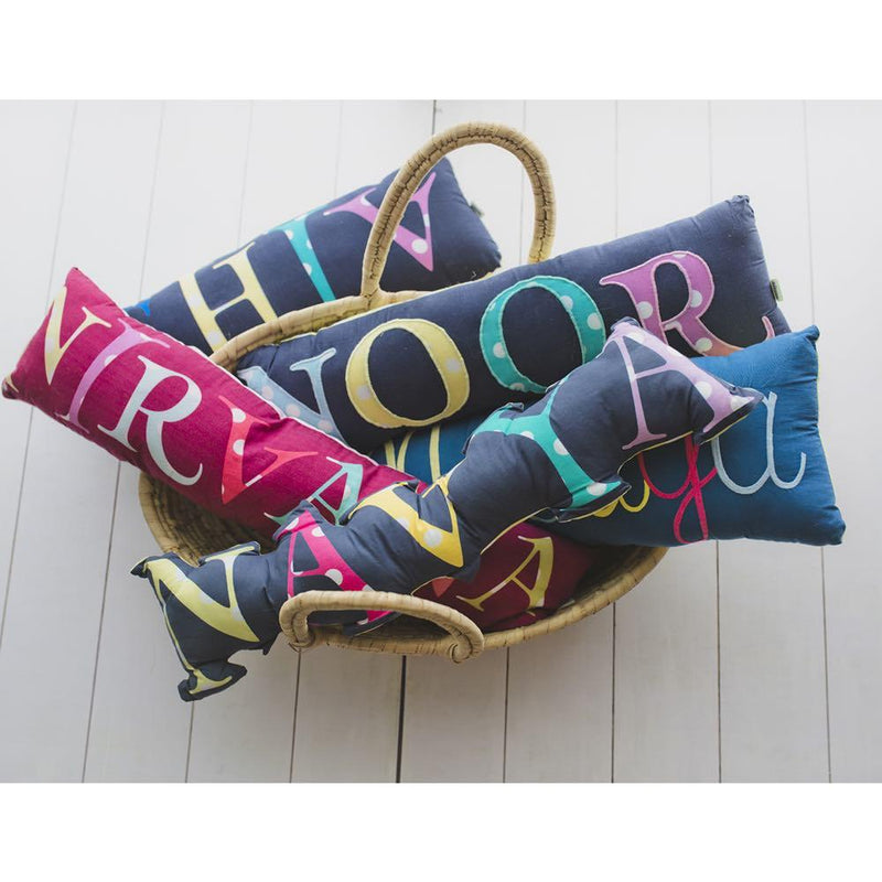 Buy Shape Cushions - Cursive Embroidered Name Pillow - Navy | Shop Verified Sustainable Pillow on Brown Living™