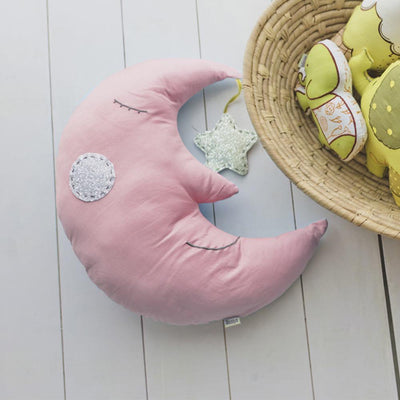 Shape Cushions - Sleepy The Moon - Pink – Pillow on Brown Living™. SKU: MSY - Moon - 00140 - Pink. Img 1.