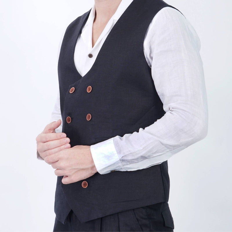 Buy Sharp Black Hemp Waistcoat - Formal Elegance and Charm | Shop Verified Sustainable Products on Brown Living