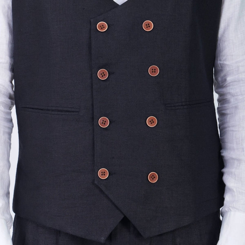 Buy Sharp Black Hemp Waistcoat - Formal Elegance and Charm | Shop Verified Sustainable Products on Brown Living
