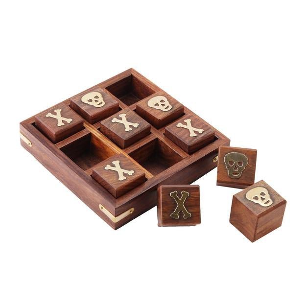 Sheesham Wood Brass Skull and Crossbones Board Game- 5" Square | Verified Sustainable Learning & Educational Toys on Brown Living™