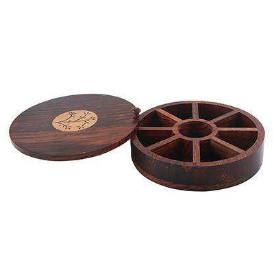 Buy Sheesham Wood Spice Box with Floral Burnt Design (9 Partitions) | Shop Verified Sustainable Kitchen Organisers on Brown Living™